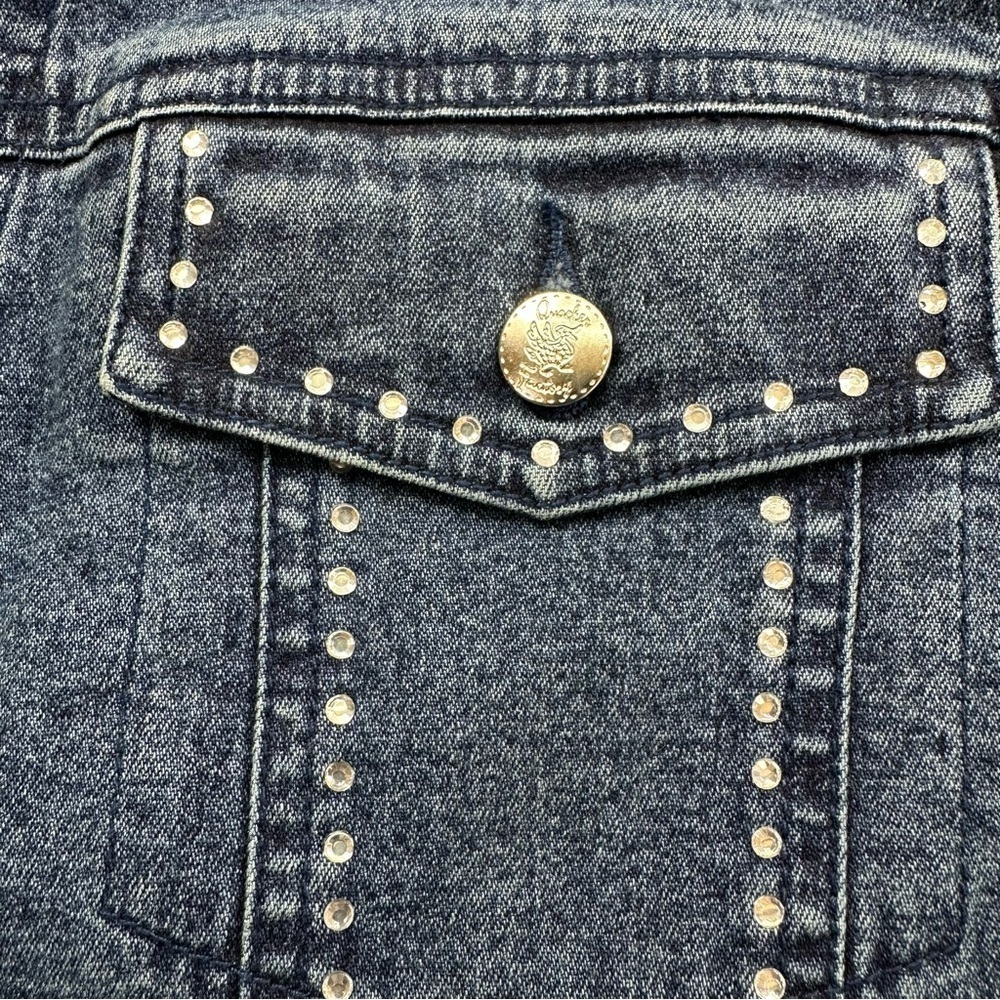 Quacker Factory Rhinestone Denim Jacket Women’s Small Blue Stretch Pockets - Picture 6 of 10